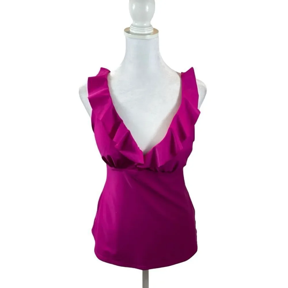 Ladies DKNY‎ Hot Pink Ruffle Neckline Tankini Top Size Large